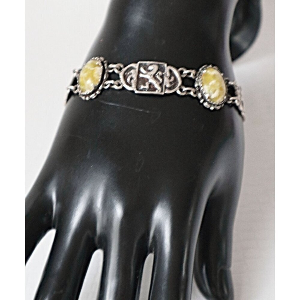 Vintage Sterling Silver Hallmark Scottish Bracelet Lion Agate Safety Chain